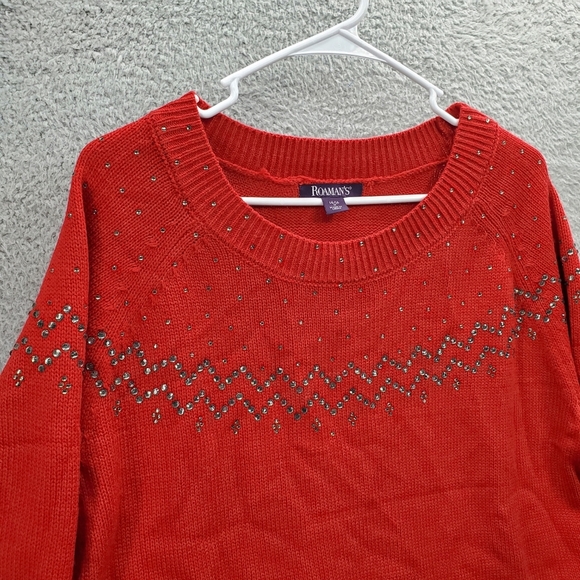Roaman's Embellished Fair Isle Sweater Red Women's Plus Size 14/16 Knit - Picture 5 of 12